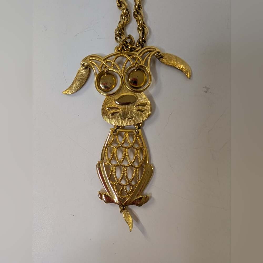 VINTAGE Gold Dog Movable Pendant Necklace